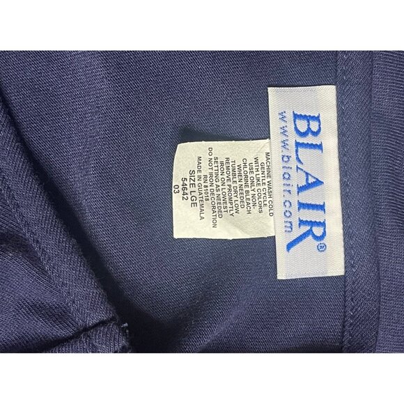 BLAIR.Women short sleeve pullover with embroidered flower‎ navy size LG - Picture 9 of 11